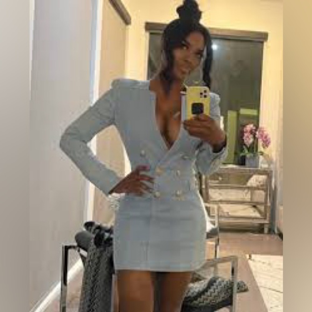 Authentic Balmain Blue Denim Double Breasted Mini Dress - Picture 10 of 11